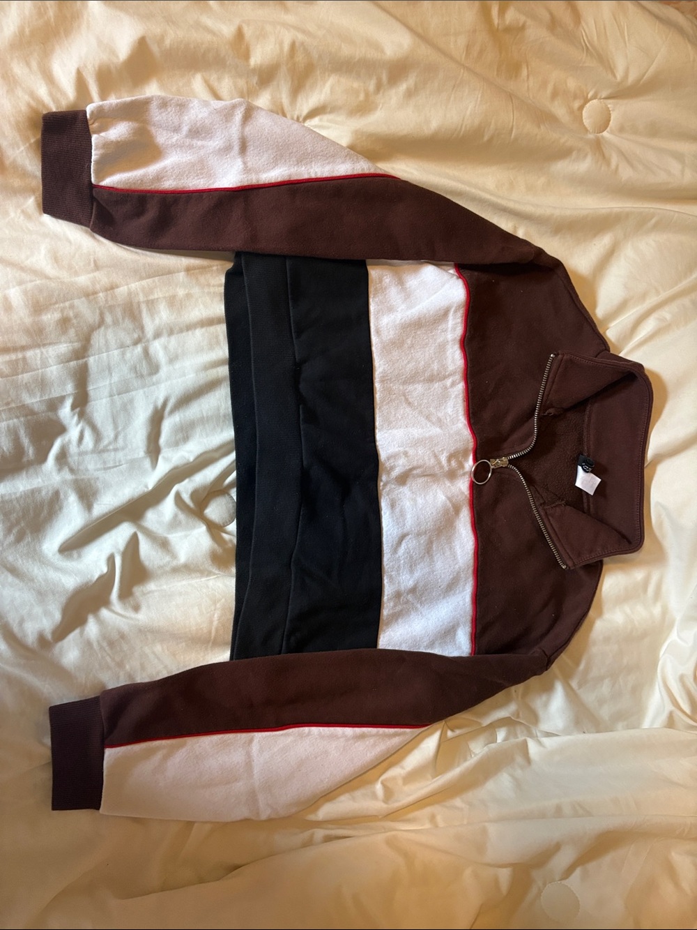 Women’s Brown, Black & White Colorblock cropped Quarter-Zip Pullover Jacket